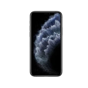 Apple iPhone 11 Pro siyah akıllı telefonun önden görünümü, tam ekran ve ince çerçeve tasarımı