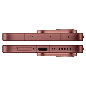Kırmızı Vivo V70 akıllı telefonun alt kenar görünümü, USB-C şarj girişi ve hoparlör delikleri detaylı