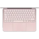 Apple MacBook Neo pembe laptop, üstten görünümde klavye ve geniş touchpad detaylarıyla açık halde