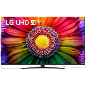 LG 50UR81006LJ Ultra HD 4K LED televizyon, çiçek desenli ekrana sahip genel siyah tasarım