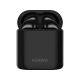 Huawei FreeBuds 2 Pro tam kablosuz siyah kulaklık, açık şarj kutusunda iki kulaklıkla birlikte duruyor