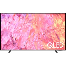 Samsung 85Q60C Ultra HD 4K QLED televizyon; canlı QLED ekran rengiyle önde vitrin görünümü