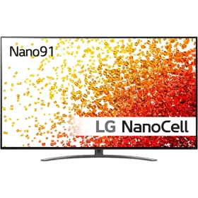LG 86NANO916PA Ultra HD 4K LED TV, NanoCell ekranında renkli Nanoparçacıklar ve LG NanoCell yazısı
