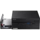 Asus Mini PC PN30 siyah masaüstü bilgisayar, açık bağlantı yuvası ve ön portlarıyla gösteriliyor