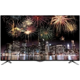 LG 55UB830V 55 inç Ultra HD 4K LED televizyon; şehir manzarası ve havai fişekli gece ekranı