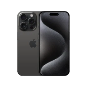 Apple iPhone 15 Pro Siyah Titanyum akıllı telefon, önden ekran ve arkadan üçlü kamera tasarımıyla görünüyor