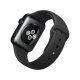 Apple Watch 42 mm uzay siyahı paslanmaz çelik kasa ve siyah spor kordonun arka görünümü
