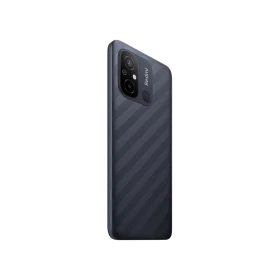 Xiaomi Redmi 12C siyah akıllı telefon, arka yüz ve kamera modülü yakın görünüm, parmak izi sensörlü