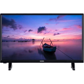 Vestel 32HA7020 HD Ready LED TV, siyah çerçeveli ekranında gün batımında tekne manzarası