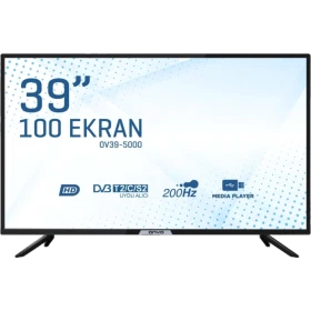 Onvo OV39-5000 HD Ready 39 inç siyah LED televizyon, önden görünüm ve ayaklı tasarım