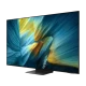 Samsung 77S95F Ultra HD 4K OLED televizyon; canlı renkli ekranda soyut mavi desen görünüyor