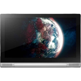 Lenovo Yoga 2 Pro gümüş renkli tabletin ekranında dünya görüntüsü, uygun fiyatlı tablet vitrini.
