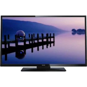 Philips 32PFL3018H HD Ready LED televizyon; ahşap sehpa üzerinde, manzara ekran görüntüsü ile vitrin ürünü.