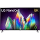 LG 75NANO996NA Ultra HD 8K LED televizyon ekranında NanoCell ve 8K logosu görünüyor