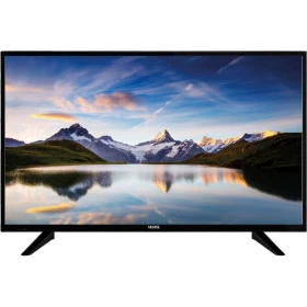 Vestel 39FD7300 Full HD FHD LED televizyon, siyah çerçeveli ve dağ manzarası görüntüsü gösteren model