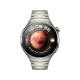 Huawei Watch 4 Pro Titanyum akıllı saat, titanyum kordonu ve Mars temalı yuvarlak ekranıyla önden görünür