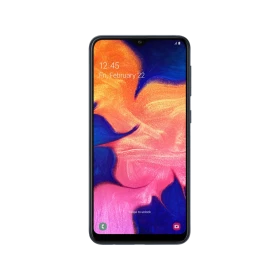 Samsung Galaxy A10 siyah akıllı telefonun önden görünümü, geniş ekranlı vitrin ürün çekimi