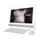 MSI PRO 22E 7NC-077XTR beyaz masaüstü bilgisayar, ekran, klavye ve fareyle birlikte sunuluyor.