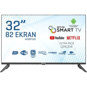 Onvo OV32F153 HD Ready 32 inç Smart LED televizyon, siyah ince çerçeveli tasarım