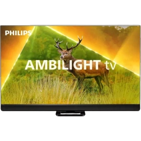 Philips 55PML9308 Ultra HD 4K LED Televizyon; ekranda AMBILIGHT TV ve geyik görseli görünüyor