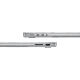 Apple MacBook Pro M3 14.2 inç gümüş laptop, yan profilde bağlantı noktaları ve ince alüminyum kasa detayı