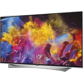 LG 55UF950V Ultra HD 4K LED televizyon, genel renkli, canlı sahneli ekran görünümüyle vitrinde