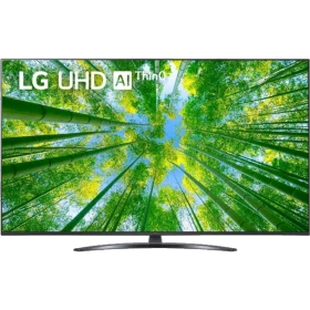 LG 65UQ81006LB Ultra HD 4K LED televizyon; bambu manzara ekranda, ön görünüm siyah çerçeveli.