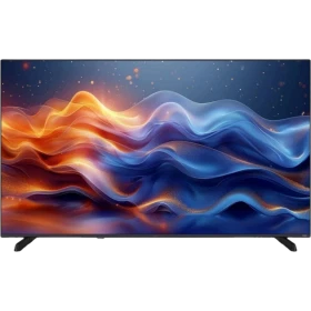 Vestel 65UV9750 Ultra HD 4K LED televizyon, ince siyah çerçeveli ve renkli dalga ekranıyla kapalı ekran görünümü