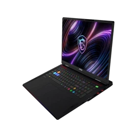 MSI Raider 18 Max HX A2WI-1040TR siyah oyuncu laptop, RGB klavyeli açık ekranlı tasarım.