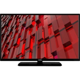 Vestel 39H9510 HD Ready LED televizyon, siyah çerçeveli ve kırmızı geometrik ekran tasarımıyla önden görünüm