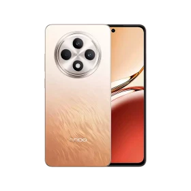 Oppo Reno 12 F 5G turuncu akıllı telefon, arka kamera modülü ve ekran tasarımıyla önden görünüm