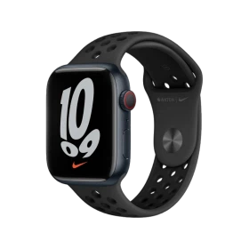 Apple Watch Nike Series 7 Cellular 45 mm akıllı saat, Gece Yarısı alüminyum kasa ve Nike spor kordon
