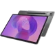 Lenovo Idea Tab Pro TB373FU 256 GB gri oyuncu tablet, önde ekranda 10:08 görüntüsü ve arkadan kamera görünümü