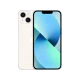 Beyaz Apple iPhone 13 akıllı telefon, önden ekran ve arkadan çift kamera tasarımıyla vitrin görünümü