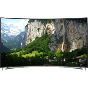 Beko B65C 9583 5S Ultra HD 4K TV, manzara görüntüsü gösteren kavisli siyah televizyon