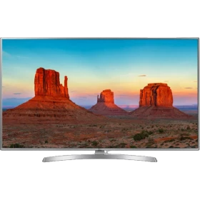 LG 43UK6950PLB Ultra HD 4K LED TV, geniş ekranlı televizyon, genel renk; modern tasarım vitrinde.