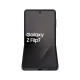 Siyah Samsung Galaxy Z Flip7 katlanabilir akıllı telefon, açık halde önden görünüm ve geniş ekran tasarımı