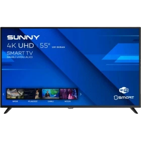 Sunny SN55FMN403 Ultra HD 4K TV, 55 inç siyah televizyon; ekranda Smart TV arayüzü görülüyor