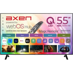 Axen AX55QMN252-0276 Ultra HD 4K LED televizyon, siyah çerçeveli 55 inç ekran ve akıllı TV arayüzü