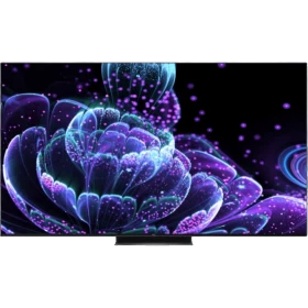TCL 55C835 Ultra HD 4K LED televizyon, ince çerçeveli ekranda mor-mavi dijital çiçek teması