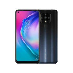 Tecno Camon 16 gri akıllı telefon, ön ekran ve arka yüzüyle; çoklu kamera modülü ve parmak izi okuyucu görünür
