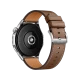 Huawei Watch GT 4 46 mm kahverengi deri kayışlı akıllı saat, arka yüzü ve sensörleriyle birlikte.