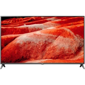 LG 55UM751C0ZA Ultra HD 4K LED televizyon; canlı kırmızı görseller ve ince çerçeveyle vitrinde sergileniyor