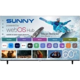 Sunny SN60LEDM-W02M Ultra HD 4K TV, webOS arayüzü ve akıllı uygulamaları görünen önden görünüm