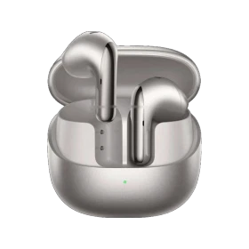 Xiaomi Buds 5 Tam Kablosuz gri kulaklık, şarj kutusu içinde açık şekilde duran iki kulaklık