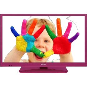 Vestel 22F8510P Full HD LED televizyon, pembe çerçeveli ekranında ellerini boyayan çocuk görüntüsü