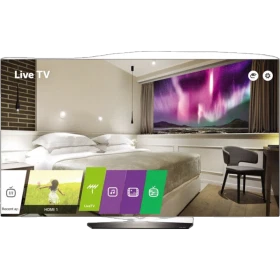 LG 65EW961H Ultra HD 4K OLED televizyon, yatak odası vitrinde canlı Live TV ekranıyla