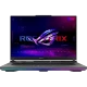 Asus ROG Strix G16 G614FRA10-S5110A10 siyah oyuncu laptop; mor RGB ışık efektli ekran.