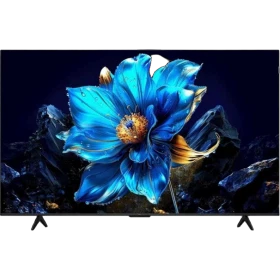 TCL 75T6C Ultra HD 4K LED televizyon ekranında mavi çiçek ve canlı manzara görüntüsü, genel renkli vitrin tasarımı