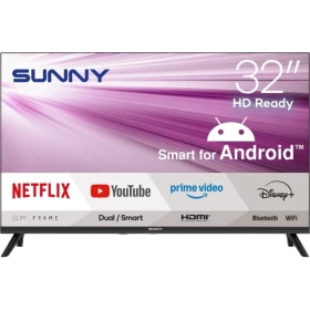 Sunny SN32HMLN-A14S 32 inç HD Ready Smart Android televizyon, siyah ince çerçeveli ekran ve ayaklar